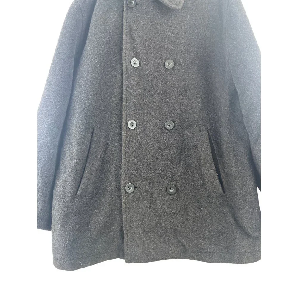 J. Crew Men's Large Wool Blend Double Breasted Gray Brown Winter Pea Coat Preppy